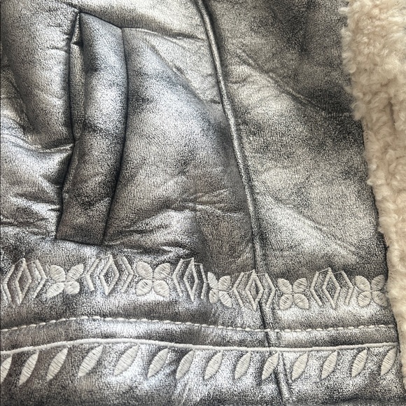 NKN Nekane Gaia Silver Faux Leather Embroidered Aviator Bomber Jacket Small - Picture 5 of 12